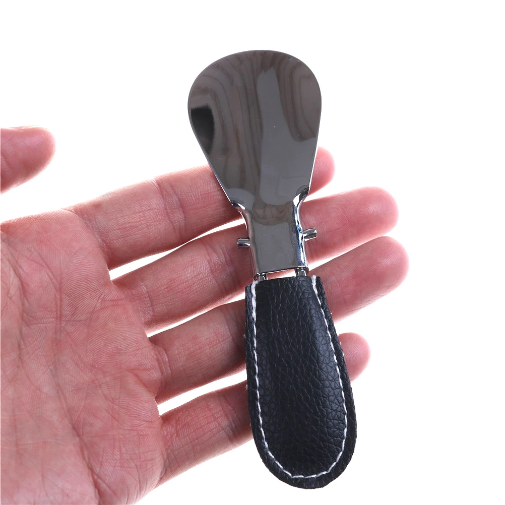 

New 12*3.5cm Shoe Horn Stainless Steel Foldable PU Leather Handle Durable Shoehorn