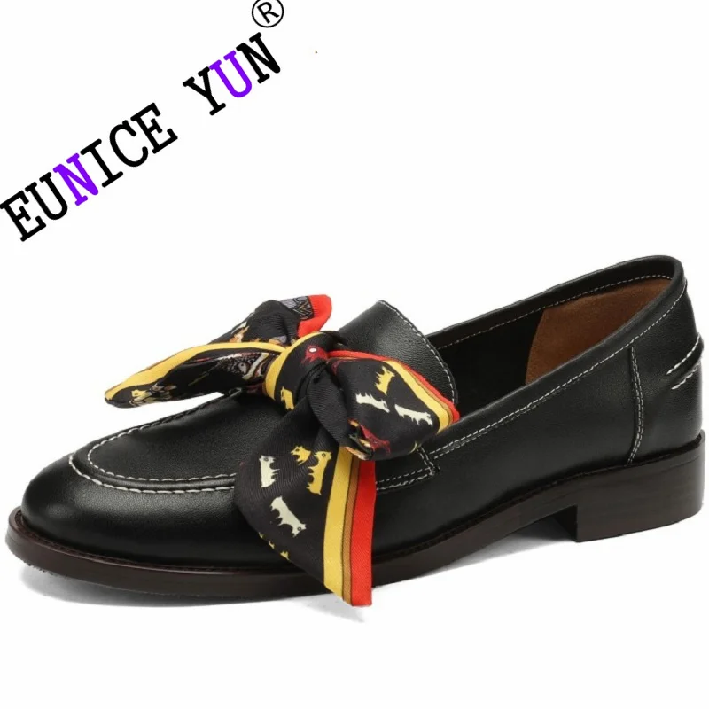 

【EUNICE YUN】New Women Chain Loafers Low Heels Genuine Leather Round Toe Slip on Loafers Ladies Cozy Casual Spring Autumn Shoes