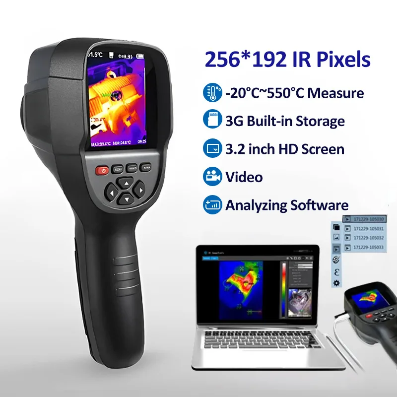 

HT-18 Plus 2023 New Thermal Imaging Camera for Water Pipe Leak and Power Electrical 256*192 Handheld Infrared Thermal Imager