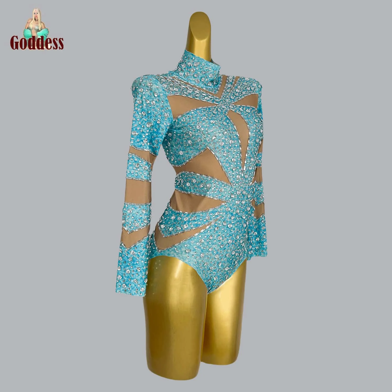 Новое облегающее боди с блестящими стразами и кристаллами длинными рукавами для