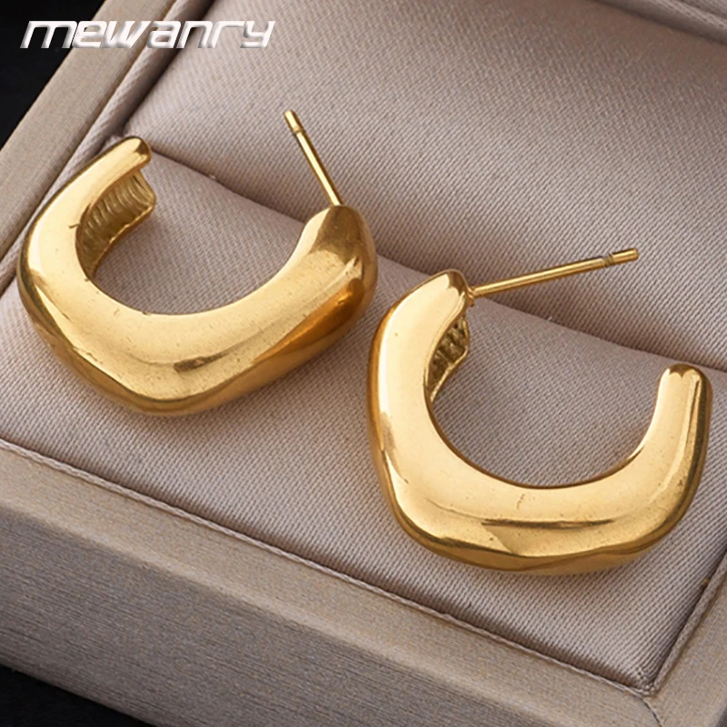 Серьги Mewanry из нержавеющей стали 316L женские, гладкие ассиметричные геометрические, минималистичные винтажные, не выцветающие, подарочные аксессуары