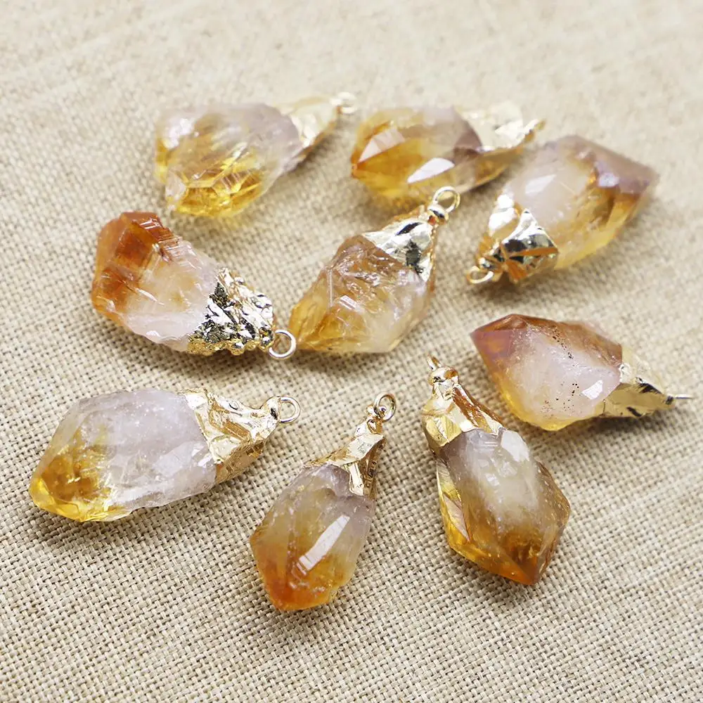 

Natural Stone Citrine Yellow Crystal Irregular Pendant Necklace Gold Plating Charm DIY Jewelry Making Accessories Wholesale 6Pcs