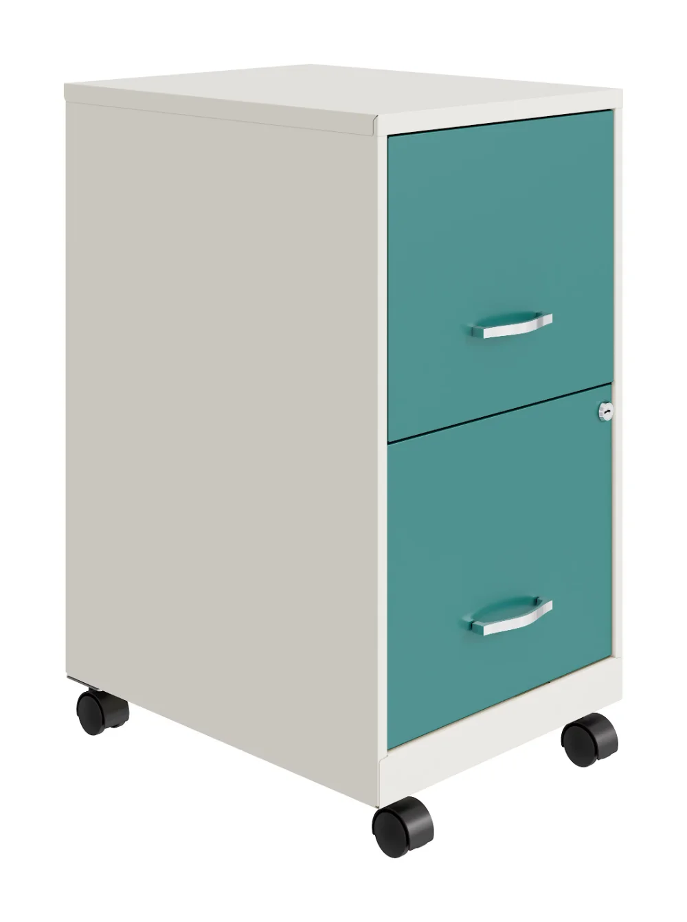 

,18" Deep 2 Drawer Mobile Letter Width Vertical File Cabinet, White/Teal Organizer Drawer Makeup Organizer Under Desk Drawer