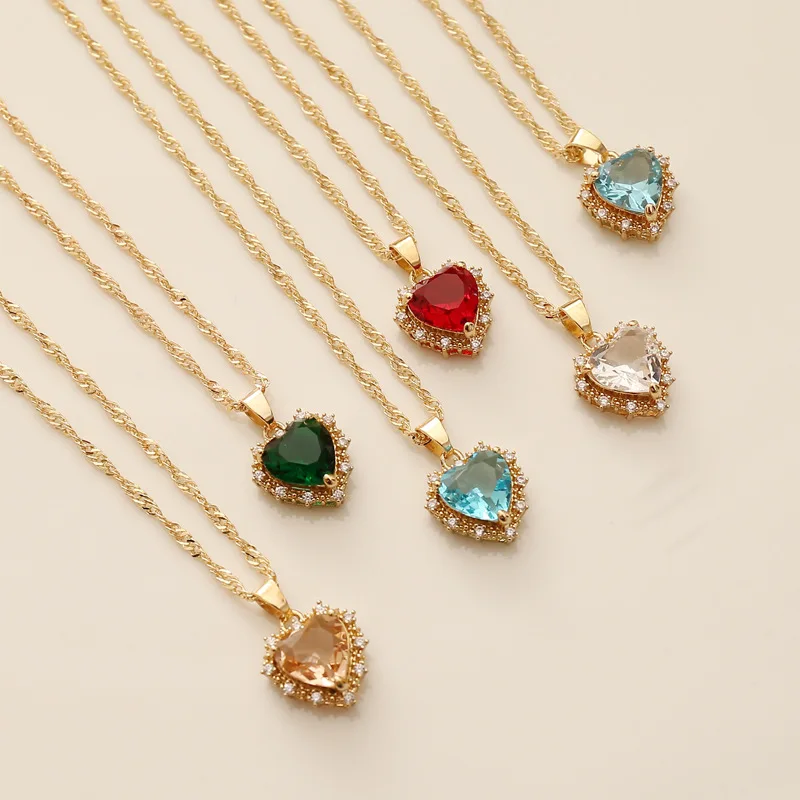 

Koaem Trendy Gold Stainless Steel Chain Love Crystal Zircon Pendant Necklace For Women Charm Necklaces Jewelry Party Gift