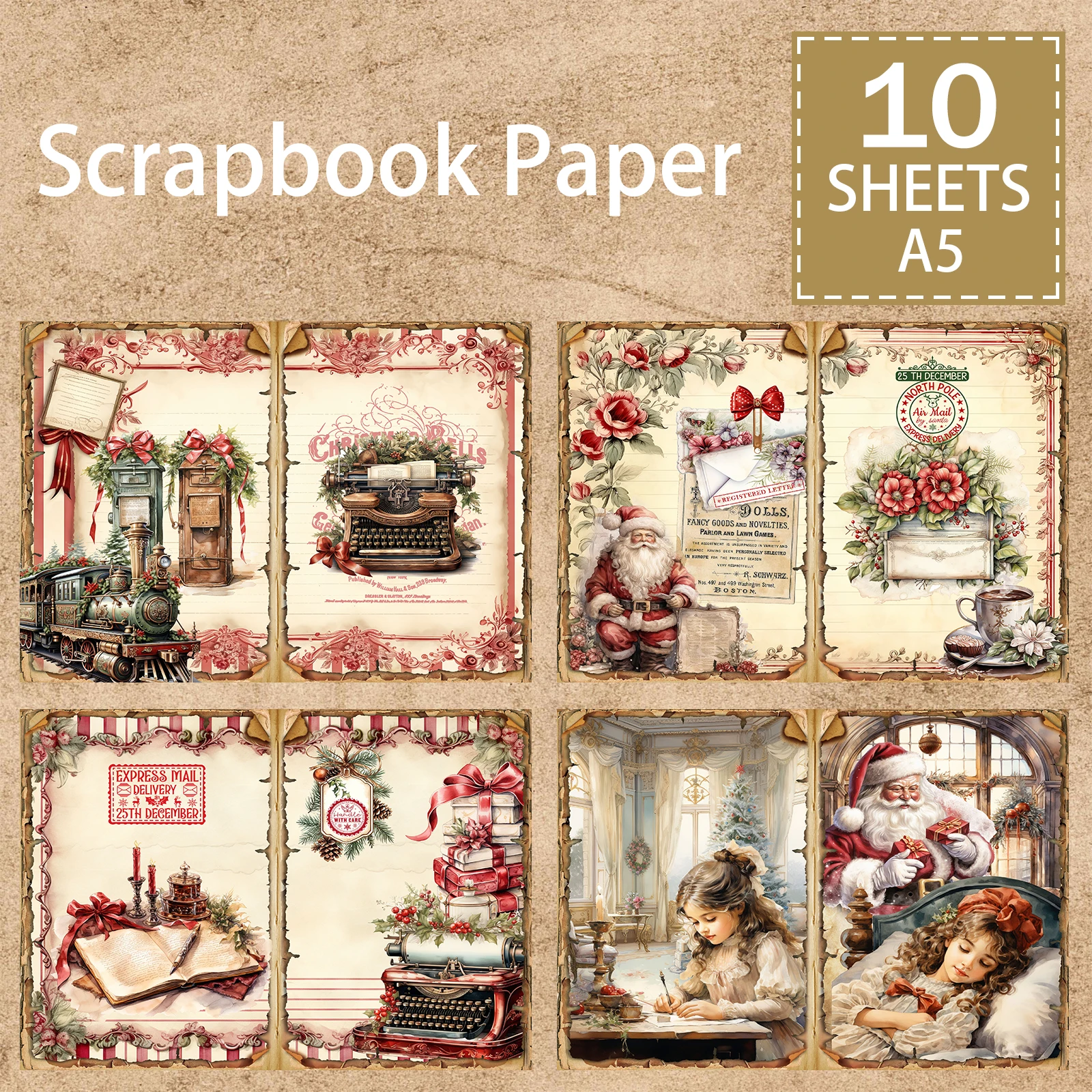 Фон для фотосъемки с изображением девушки Санты и хрустального шара 10 листов