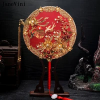 janevini vintage red wedding fan for bride tassel beaded metal pearls gold chinese bridal fan ancient classic wedding bouquets