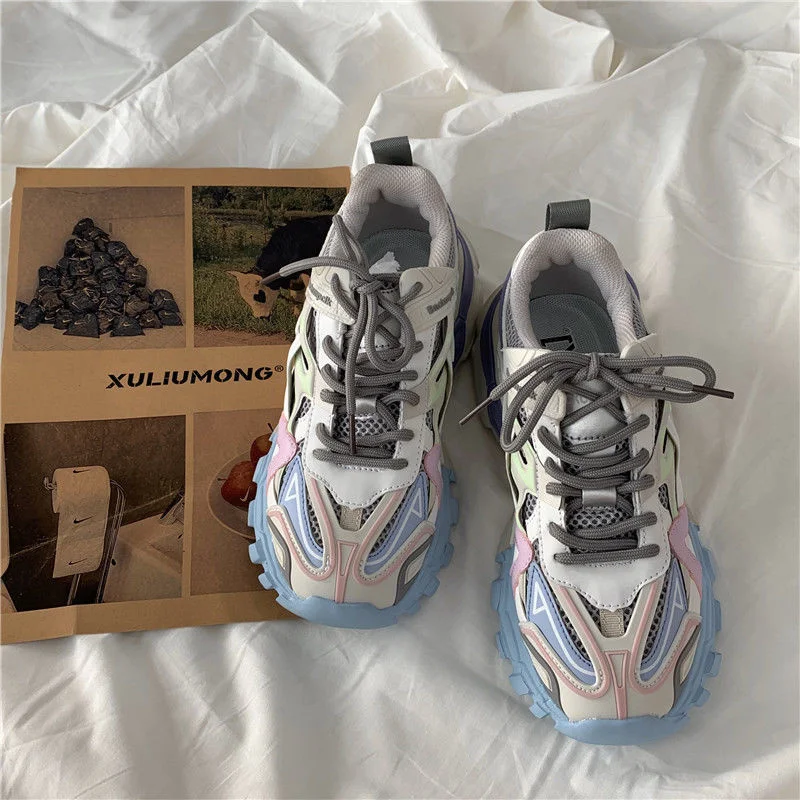 

Женские массивные кроссовки на платформе, бежевые кожаные кроссовки на толстой подошве, на шнуровке, Вулканизированная подошва, повседневная обувь, 2021