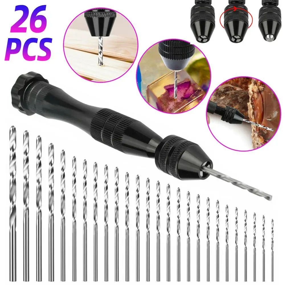 

26pcs Multifunctional Mini Micro Hand Twist Drill Bits Set Precision Pin For Wooden Resin Beeswax Beads Acrylic Hole Saw Drill