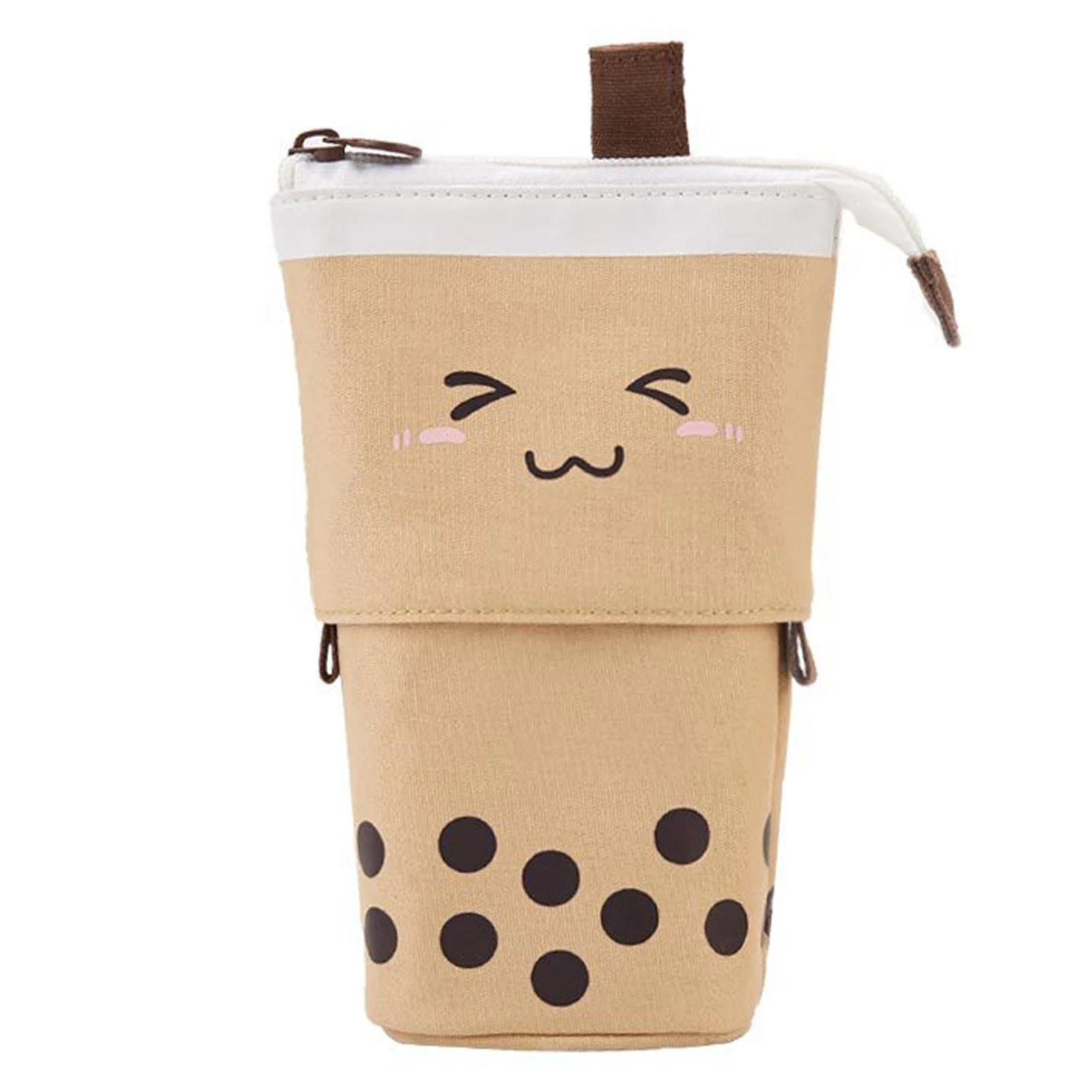 

Large Capacity Pencil Case Foldable Office School Durable Adjustable Canvas Lightweight Stand Up Cartoon Milktea For Student