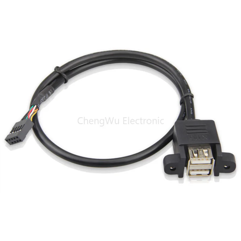 1pcs 30cm Motherboard Internal 9pin To Dual Port USB 2.0 A Female Screw Lock Panel Mount Cable Extension Cable Adapter