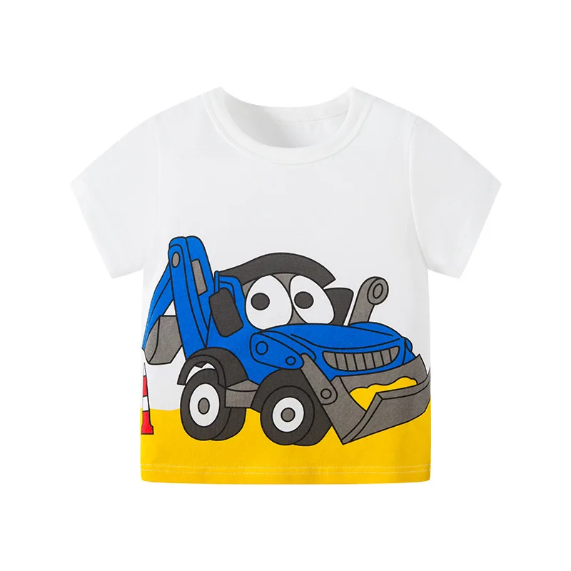 Summer New Design Kids Boys Girls Short Sleeves Tshirt Tops Children Excavator Cartoon Cotton Print T-Shirt Tees