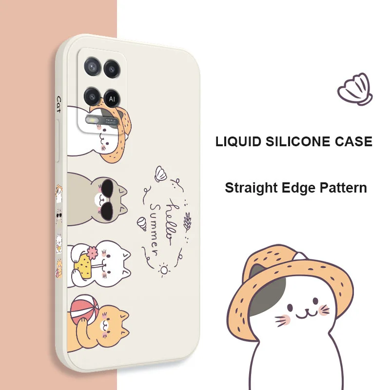 Vacation Cats Phone Case For OPPO A54 A74 A57 A96 A76 A36 A95 A12 A15 A15S A16 A16K A9 A5 2020 Reno 7 7Z 6 5 F9 4G 5G