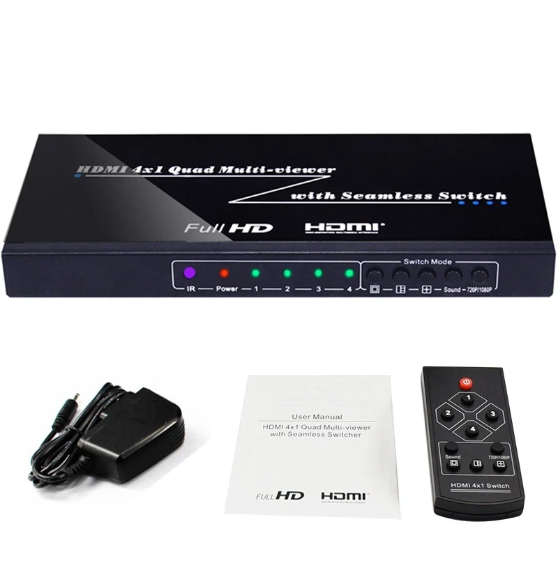 HDMI Switch 4x1 Quad Multi Viewer Seamless Switch HDMI Switcher 4 In 1 Out 1080P Video Screen Splitter PIP Picture Cutter