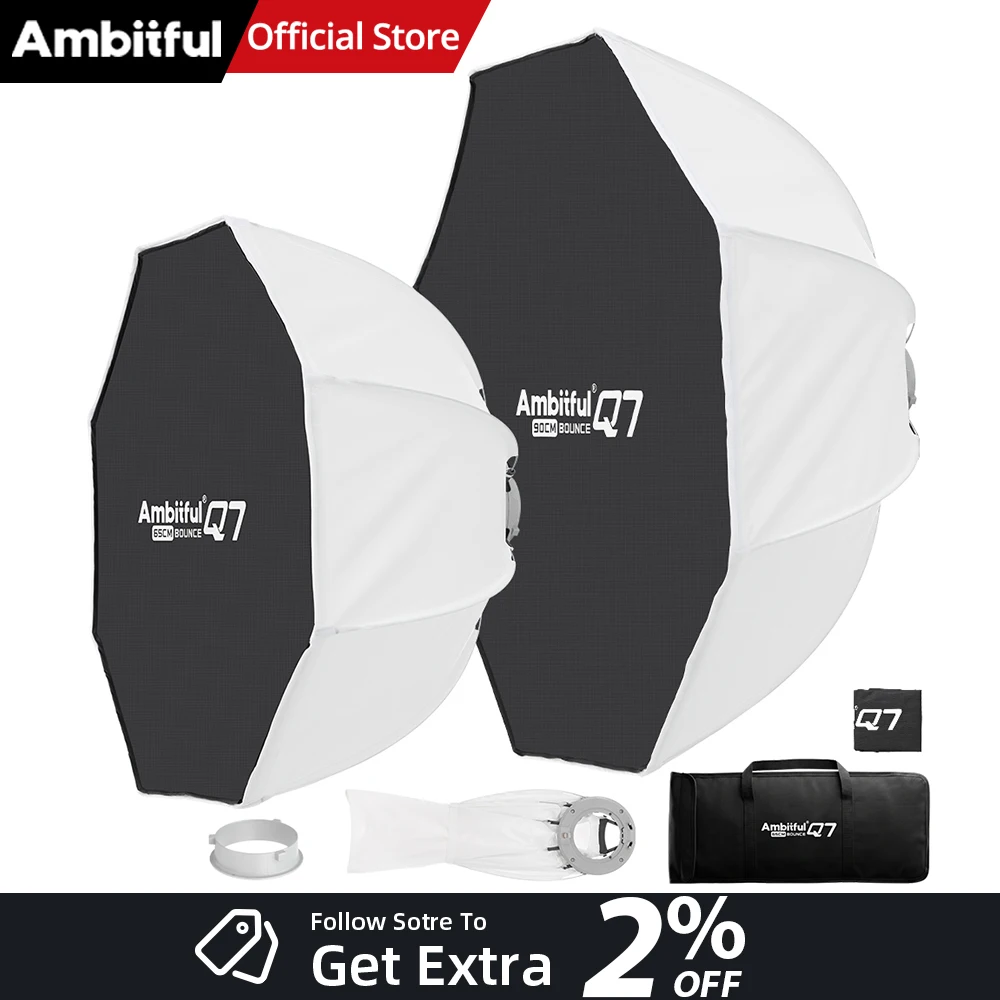 Фото AMBITFUL Q7 65см 90см Обратный восьмиугольный софтбокс-зонт с быстрой установкой, крепление Bowens/GODOX, софтбокс-отражатель для GODOX YONGNUO NANLITE №1