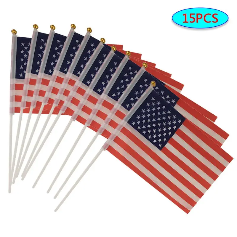 

15pcs USA Stick Flag American US HandHeld Mini Flag Pole United States Hand Held Stick Flags Festival Events Banner Blm Flag