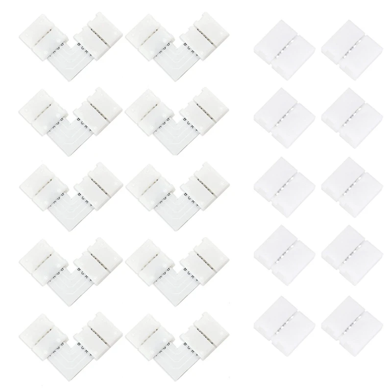 

20x 4-Pin Solderless LED Strip Connectors L Shape Right Angle Corner Connectors for 10mm 5050 RGB LED Light Strips