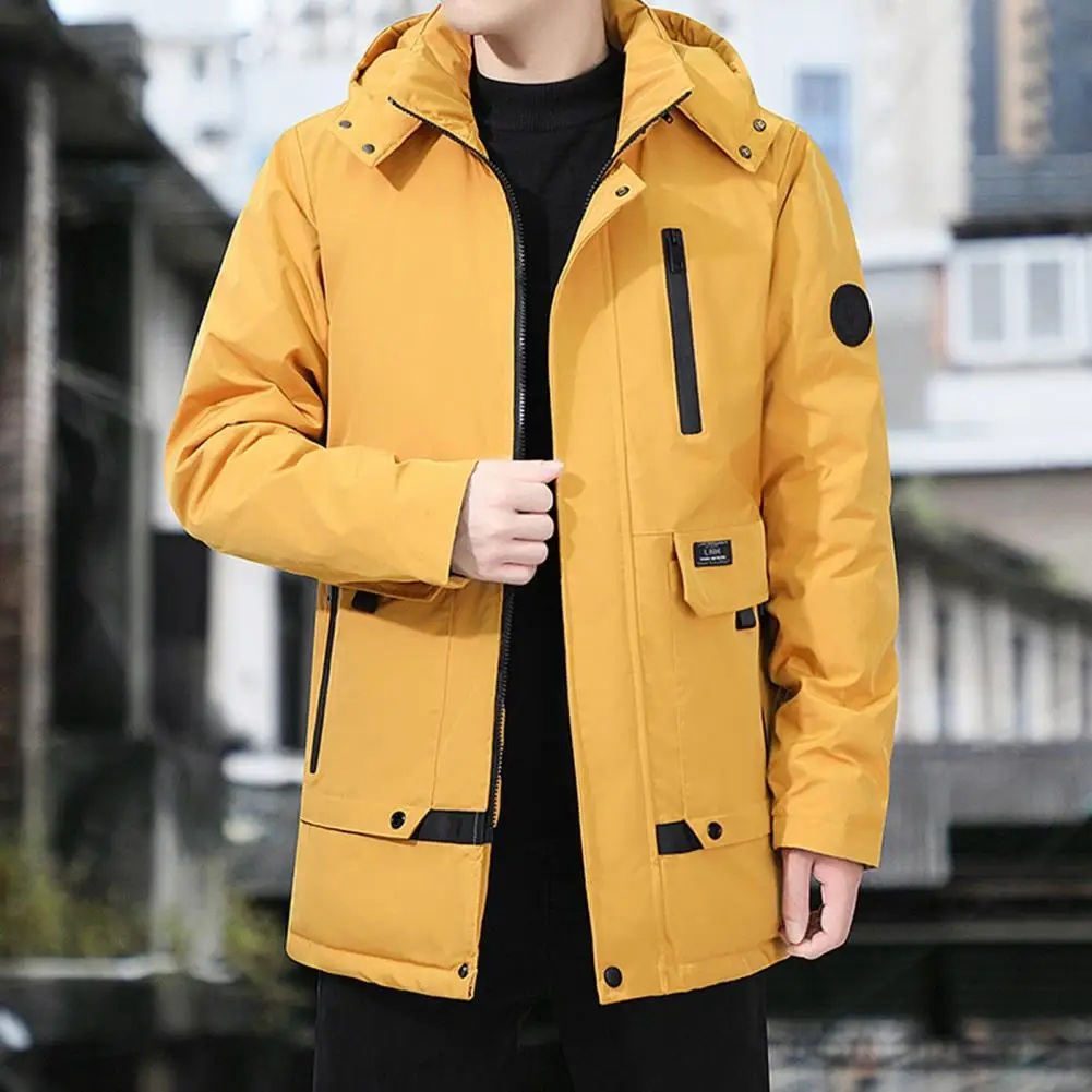 Trendy Men Hooded Outwear Cotton Padded Winter Relaxed Fit Windproof Hooded Outwear  Plus Size Men Coat for Daily Wear