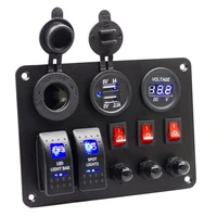 2 gang rocker switch panel with 3 1a usb charger voltmeter 12v 24v dc rocker switch 15a circuit breaker button switch
