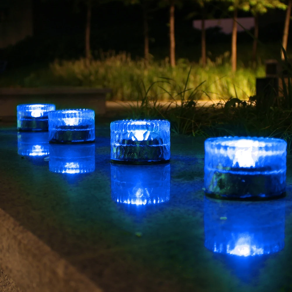 

Landscape Outdoor Garden Romantic Ice Cube Path Round Patio Waterproof Floor Home Decor Glass Underground LED Solar Brick Light