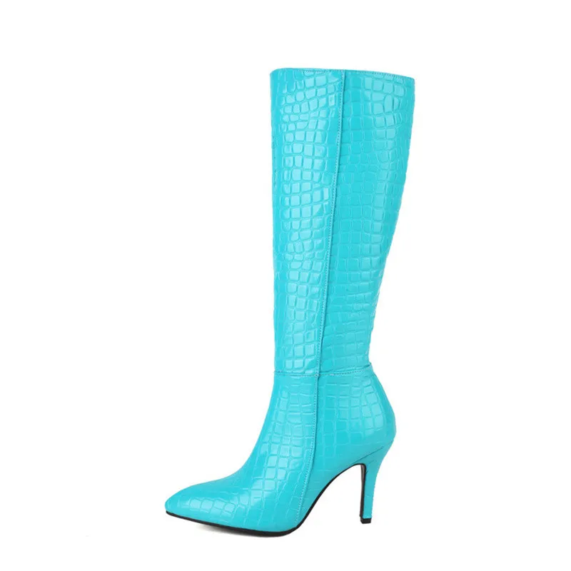 

All Kinds Of Colors Big Size Women Boots Pointed Toe Thin Heels Side Zipper Women's Knee High Boots Sweet Sexy Bottes Femelles