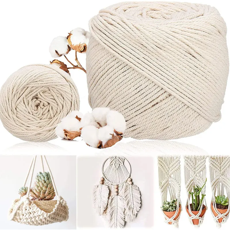 

2-100M Natural Cotton Cord Macrame Thread Rope Beige Handmade Cotton Twisted Rope DIY Craft Knitting Making Home Decorative