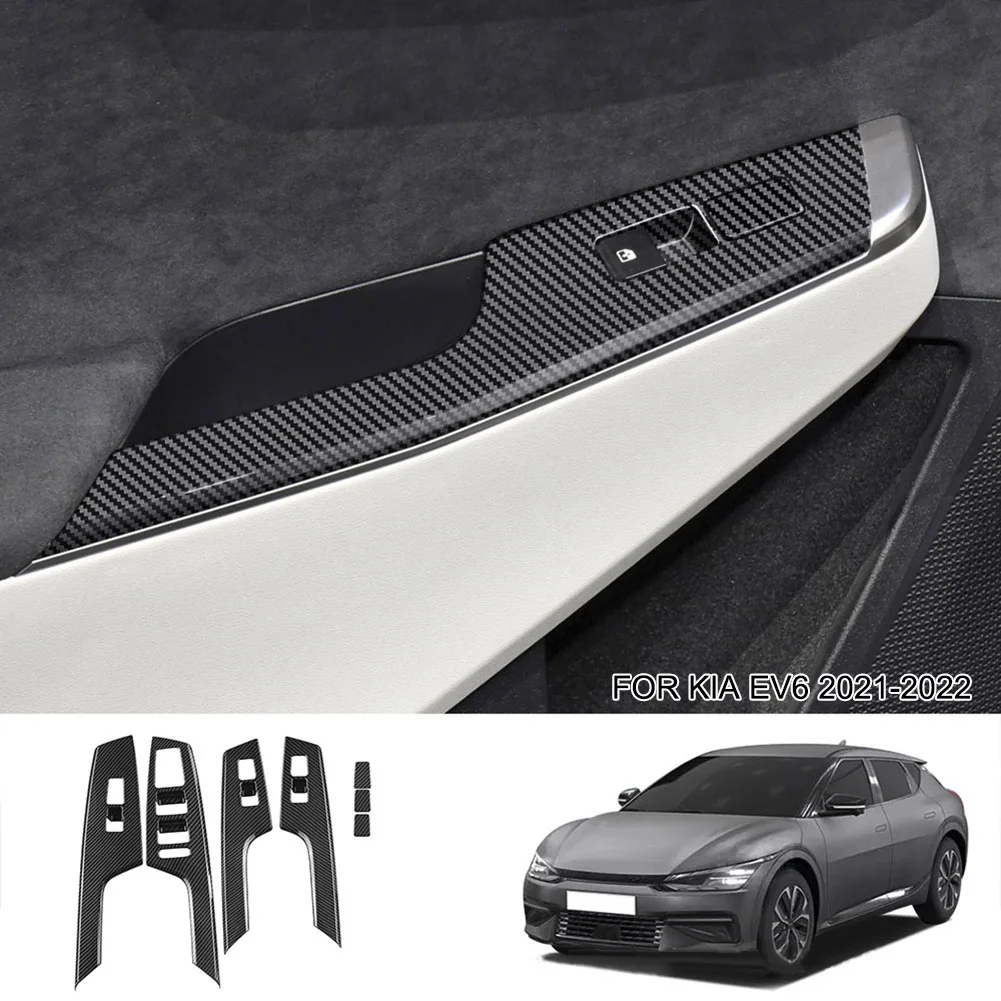 

7Pcs Car Interior Door Handle Bowl Cover Trim Carbon Fiber Style Left Right Door Switch Panel Decorative Stickers For Kia EV6