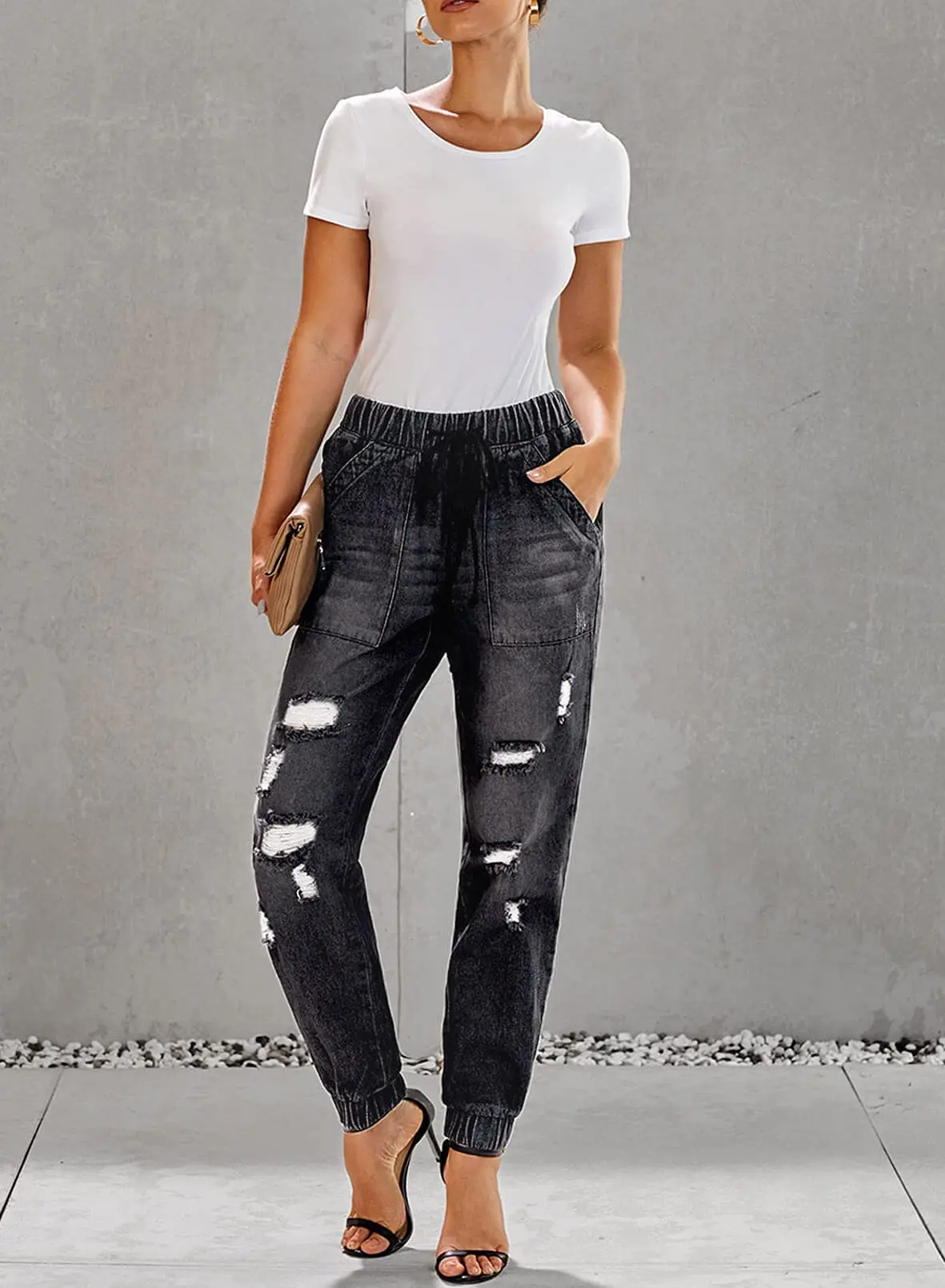 

Женские рваные джинсы в стиле пэчворк, повседневные Прямые эластичные рваные джинсы-бойфренды с необработанными краями