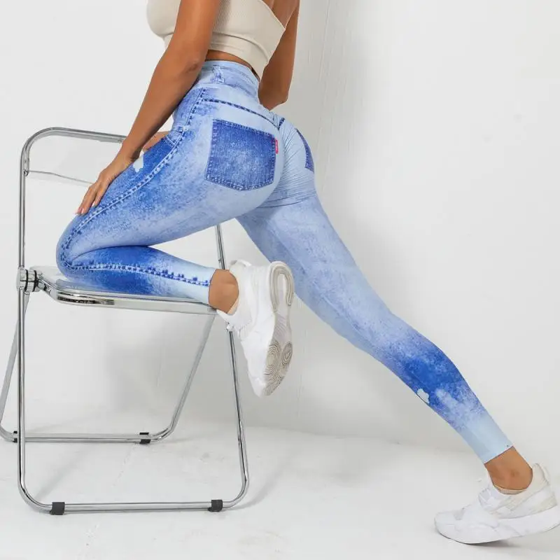 Sexy Leggings Jeans Print Yoga Pants High Waist Women Seamless Leggings Slim Fitness Pants Gym Work Out Tights