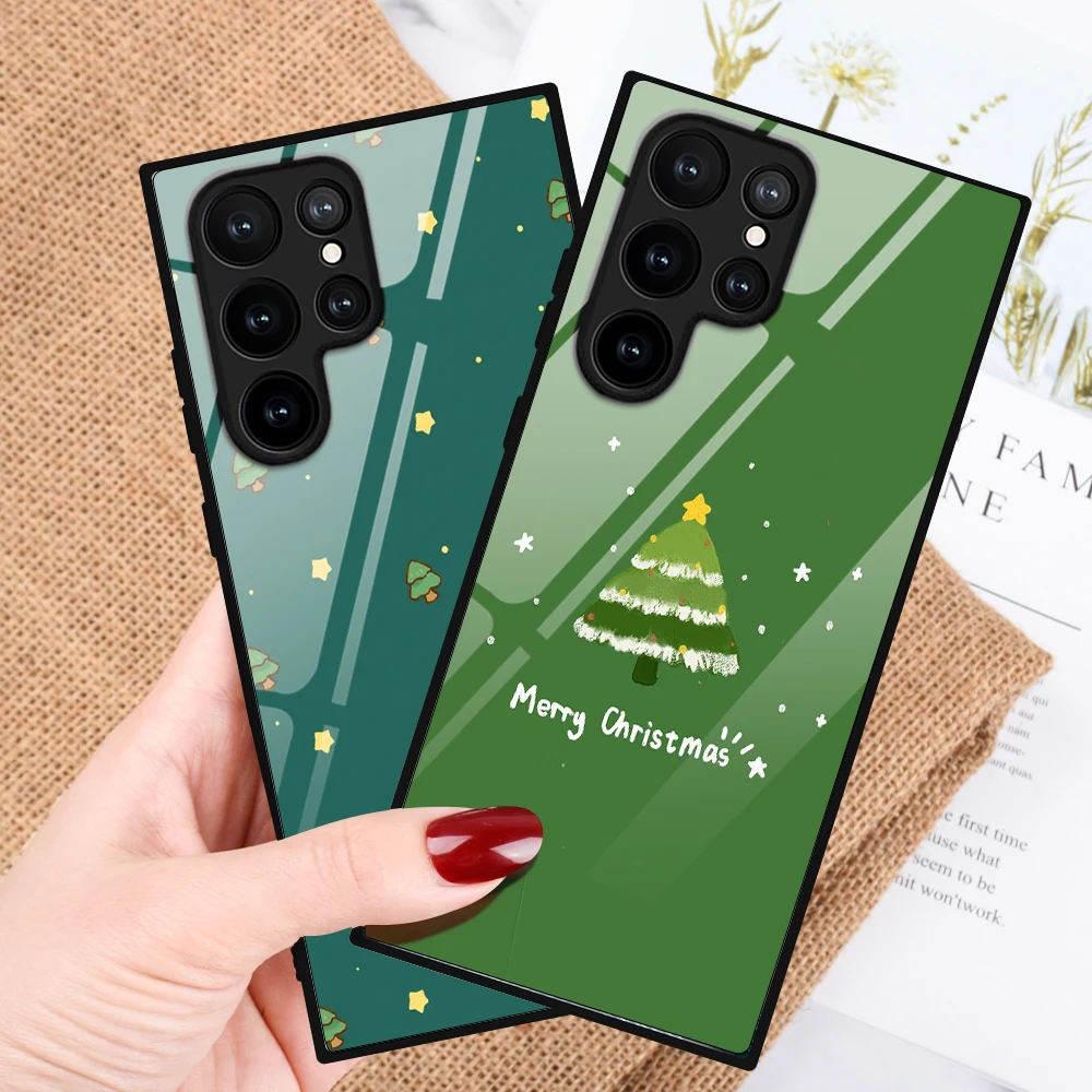 Чехол с рождественской елкой из закаленного стекла для SAMSUNG Galaxy S23 S22 S20 S21 FE 5G S10 Plus