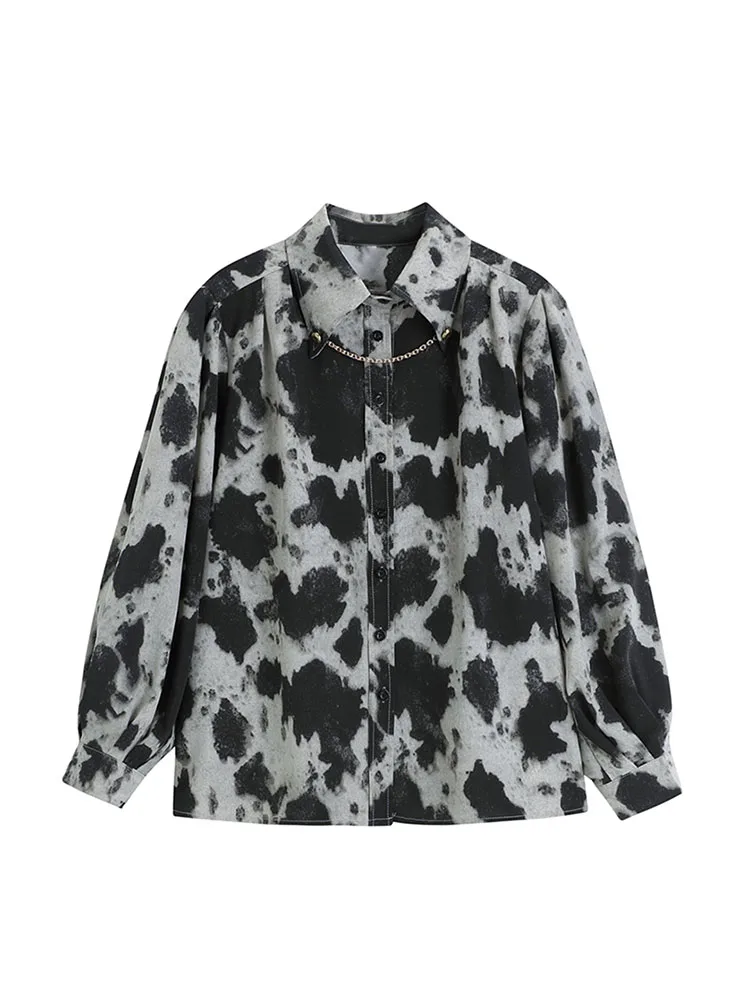 Блузка женская с длинным рукавом и цепочным воротником в готическом стиле весна