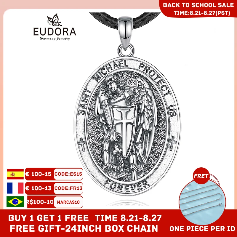 

Eudora 925 Sterling Silver St.Michael Archangel Necklace for Men Women Cross Christian Amulet Pendant Religious Jewelry Gift