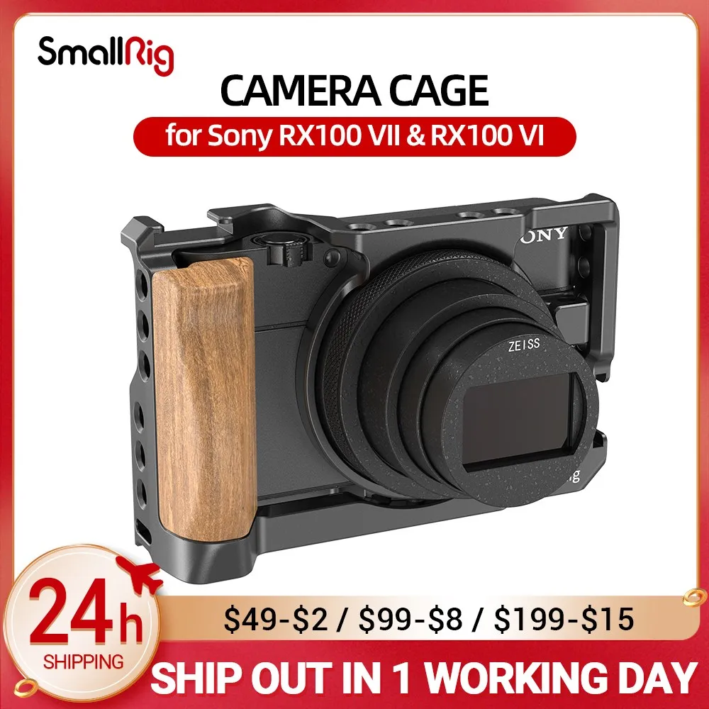 

SmallRig Cage for Sony RX100 VII & RX100 VI Camera Feature w/ Wooden Side Handle Cold Shoe Mount Fr Microphone DIY Options 2434