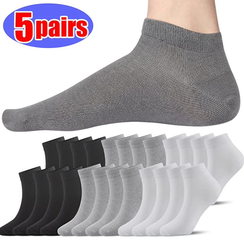 5pairs Low Cut Men's Socks Solid Color Black White Grey Breathable Cotton Sports Socks Male Summer Short Ankle Socks Women Men