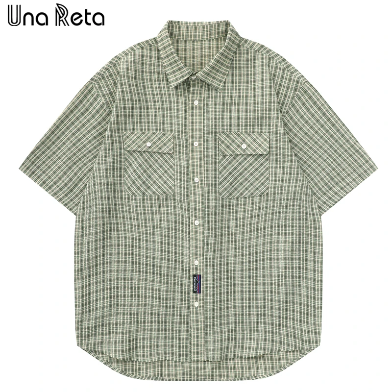 

Una Reta Plaid Print Men's Shirt Summer Tops Streetwear Hawaiian Shirts For Men Harujuku Single-breasted Oversized Shirts