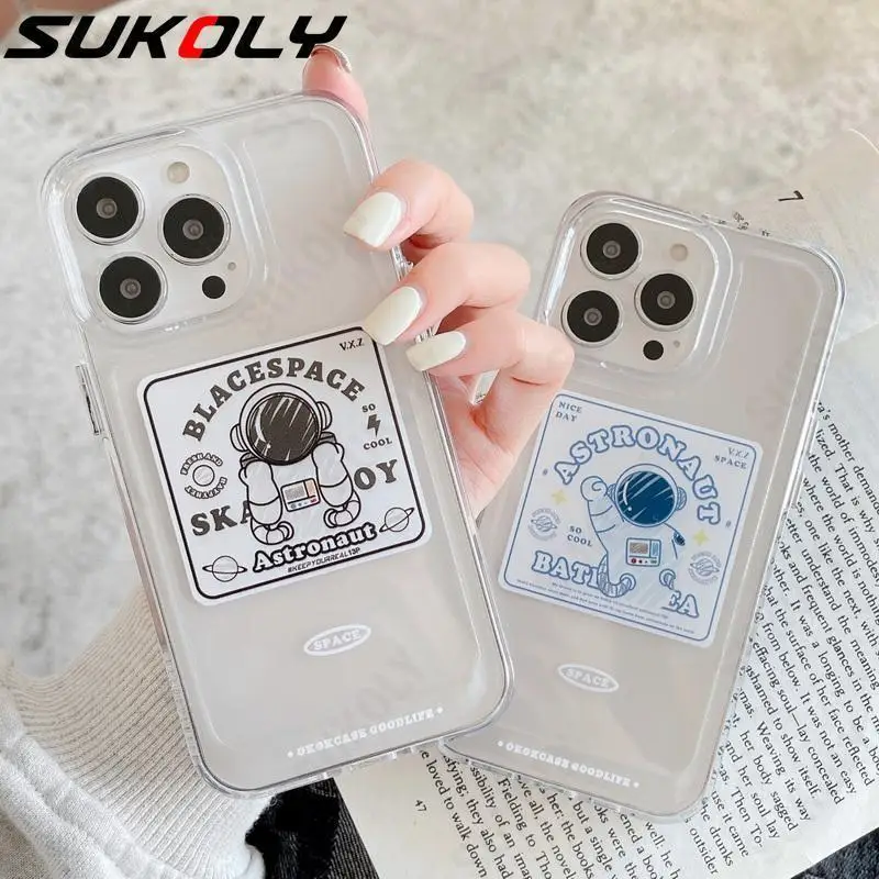 

Astronaut Graffiti Transparent Silicone Case For iPhone 13 12 11 Pro Max Mini 7 8 Plus XR X XS Max Shockproof TPU Cover Funda