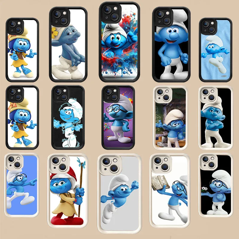 Черный ступенчатый чехол из ТПУ WR-62 Smurfs для iPhone 11 12 13 14 15 Mini Pro Plus Max