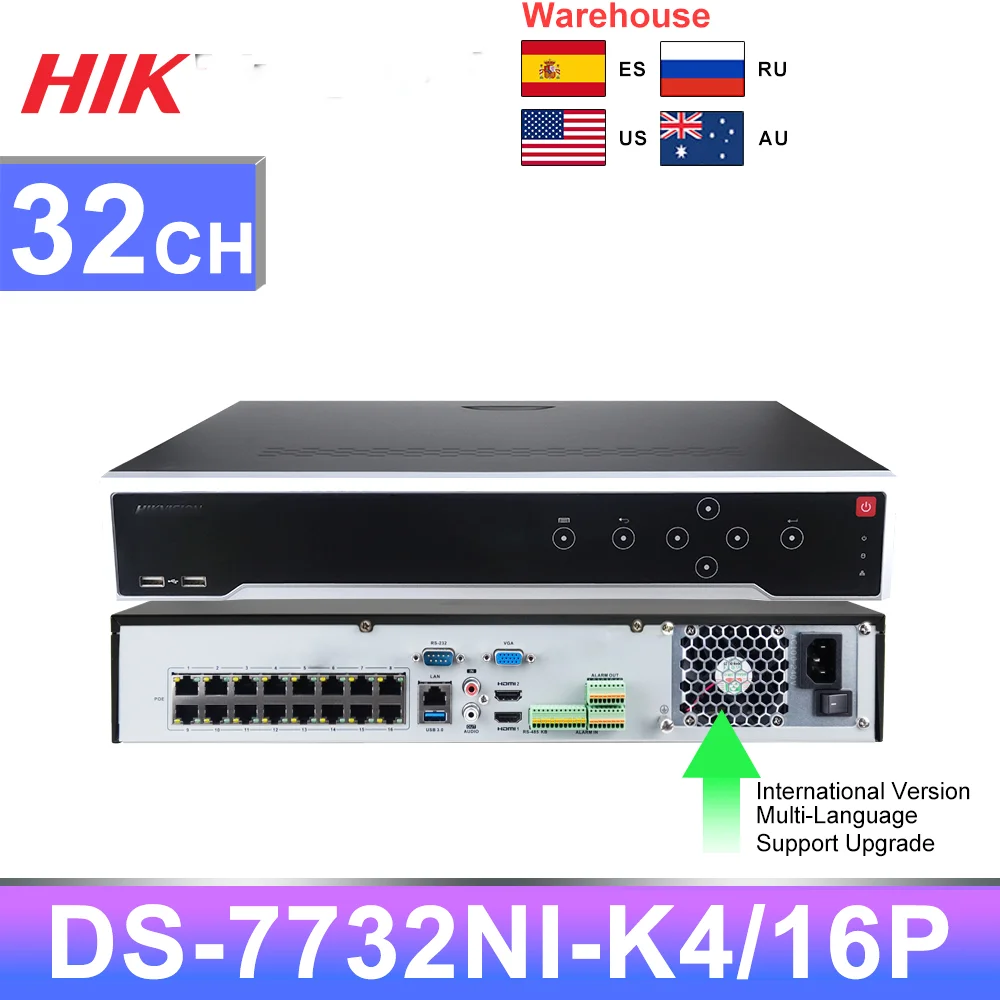 

Hikvision NVR 32CH NVR DS-7732NI-K4/16P 16CH POE 8mp POE NVR for IP Camera Support Two Way Audio 4 SATA HIK-CONNECT