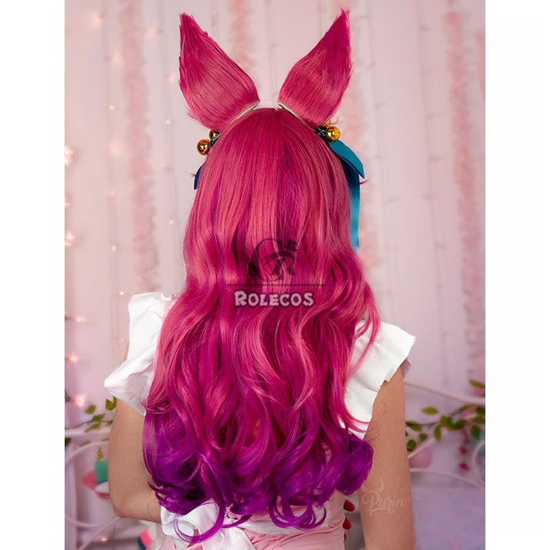 Фото ROLECOS Game LOL Spirit Blossom Ahri Косплей Парики Ahri 75 см Женские длинные волнистые смешанные розовые парики Cos Термостойкие синтетические волосы №5