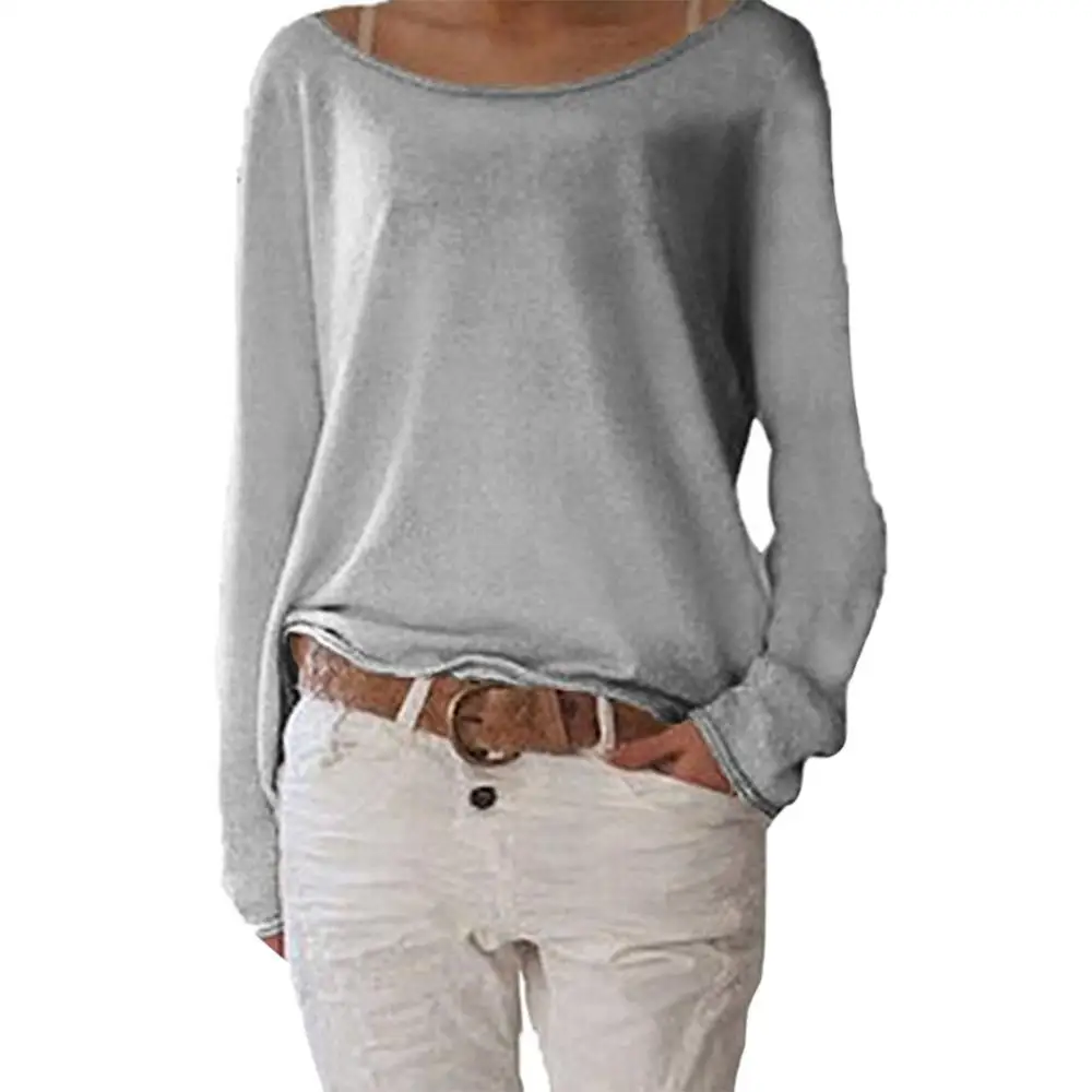 

Solid Color Casual Round Neck Long Sleeve Women Knitted T-shirt Bottoming Top Ladies' solid colour round neck T-shirt