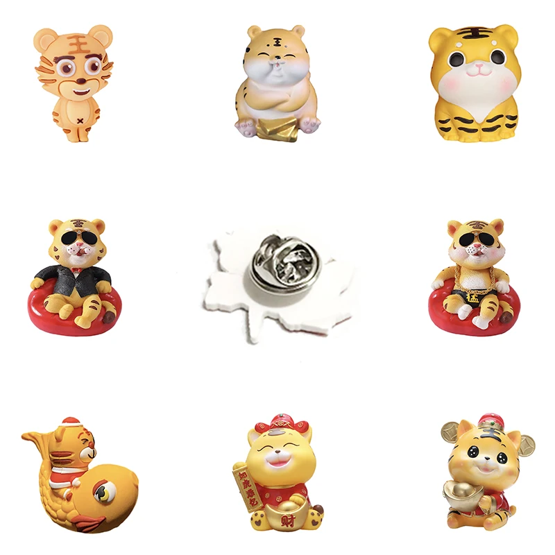 

Acrylic Lapel Pins Epoxy Resin Badge Brooch Cartoon Tiger Shape Cute Animal Doll Single Sided Shape Decoration Accessories FLH01