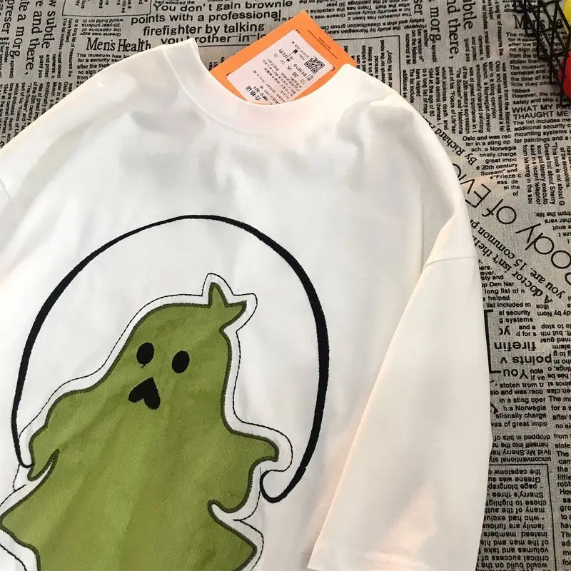 

Футболка в американском ретро-стиле, модная простая забавная рубашка с коротким рукавом в виде призрака, для мужчин и женщин, свободный дизайнерский Повседневный Топ для влюбленных, y2k, на лето