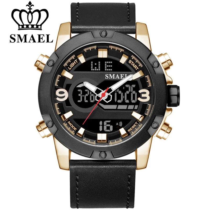 

Часы наручные SMAEL Мужские кварцевые, брендовые Роскошные модные цифровые спортивные в стиле милитари, с ремешком из натуральной кожи
