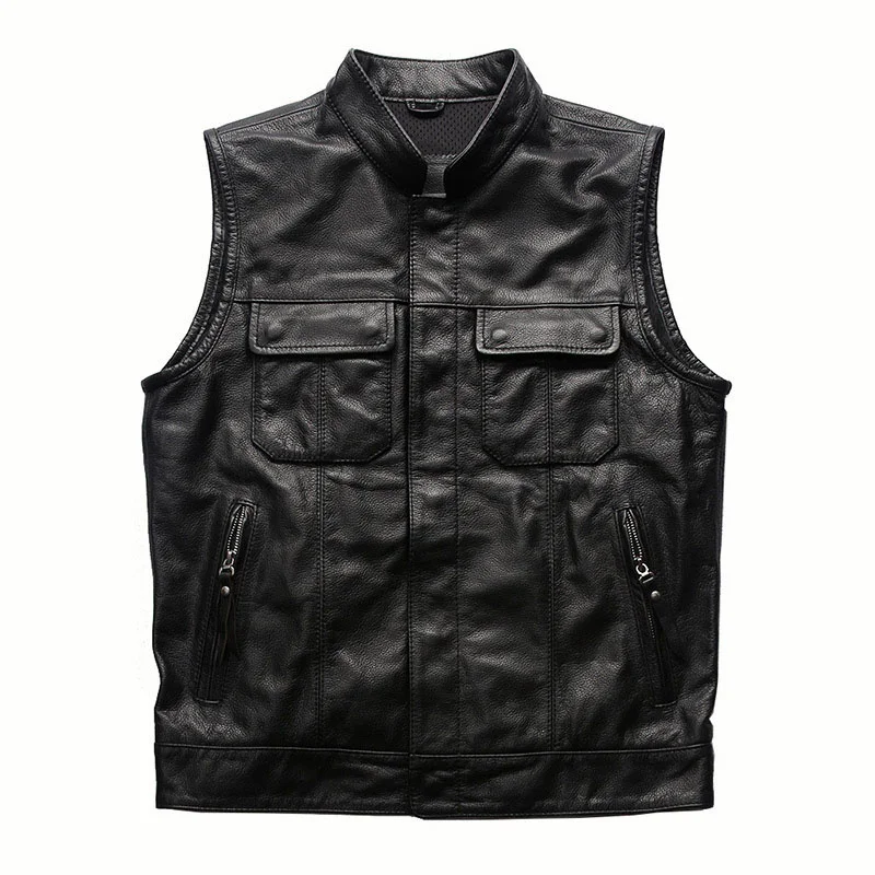 

2022New Genuine Leather Vest Men's Large Size 7XL Locomotive Top Layer Cowhide vest