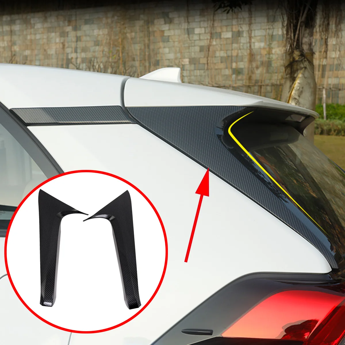 

Fit For Toyota RAV4 2019 2020 Carbon Fiber Style Accessories Rear Tail Window Side Spoiler Sticker Decorative Cover Trim Frame