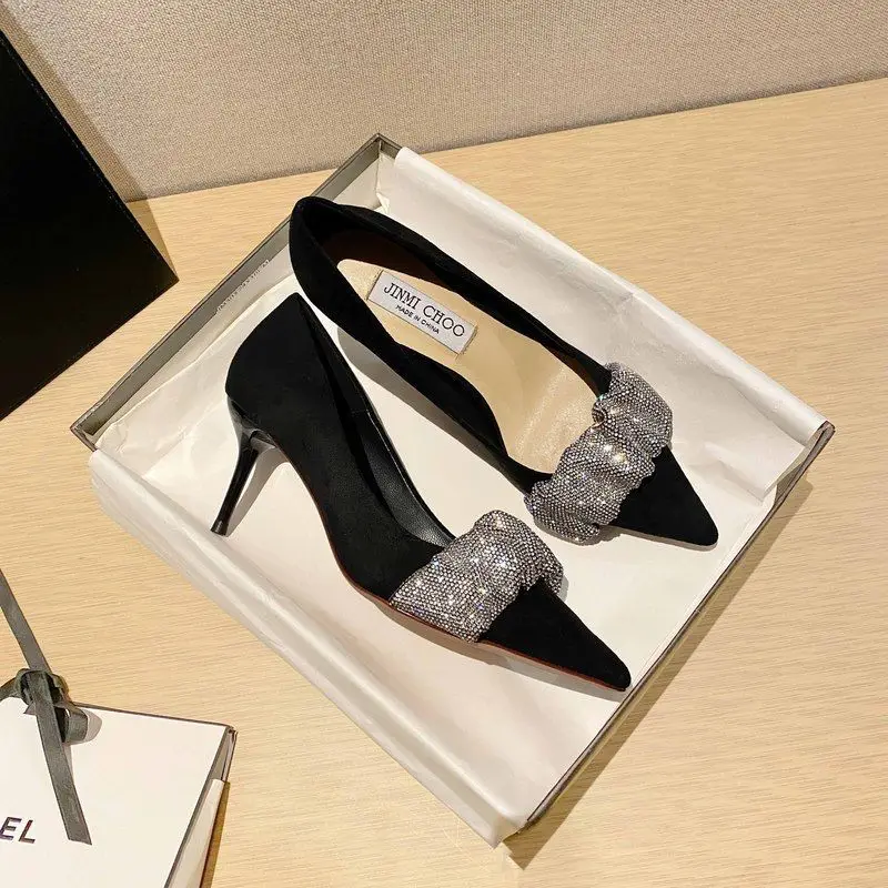 Black Rhinestone High-heeled Shoes In 2022, New Spring and Summer, Elegant Temperament, Stilettos and Pointed Shoes Women