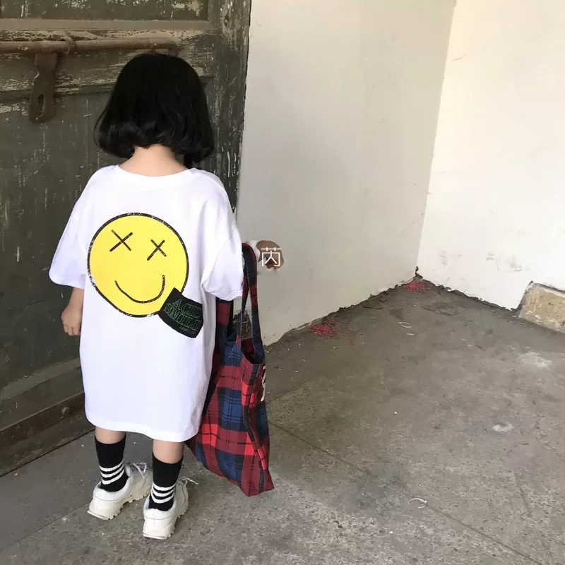

New Summer Item Girl Long T-Shirt With Big Smile Design