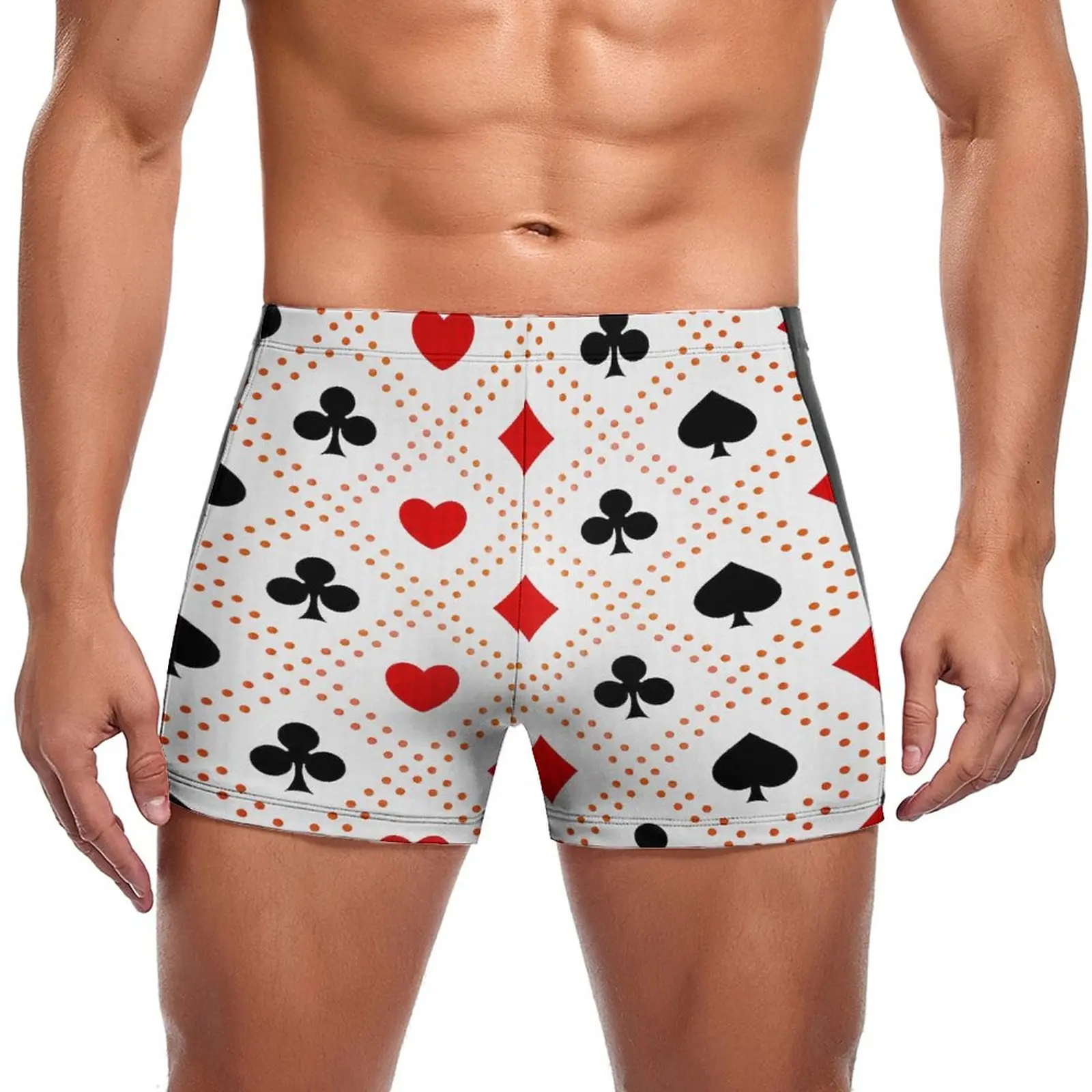 

Poker Heart Swimming Trunks Card Pattern Red Queen Custom Quick Dry Swim Boxers Pool Plus Size Men Swimsuit