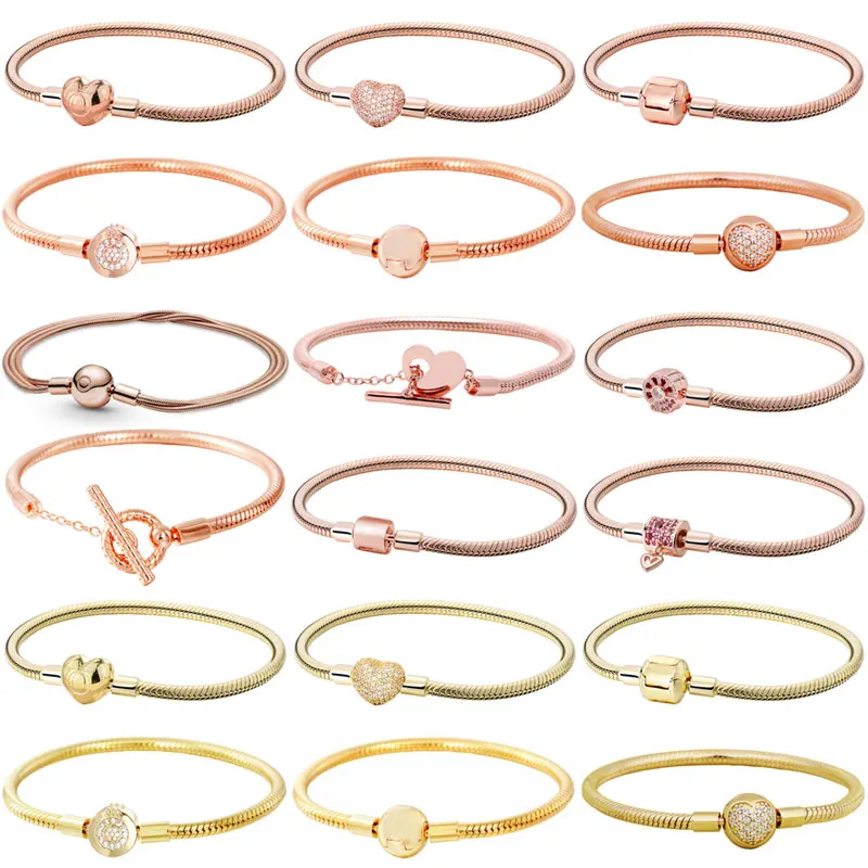 

Браслет из розового золота со сверкающей короной и круглым сердечком, браслет с застежкой, женский серебряный браслет, соответствует европ...