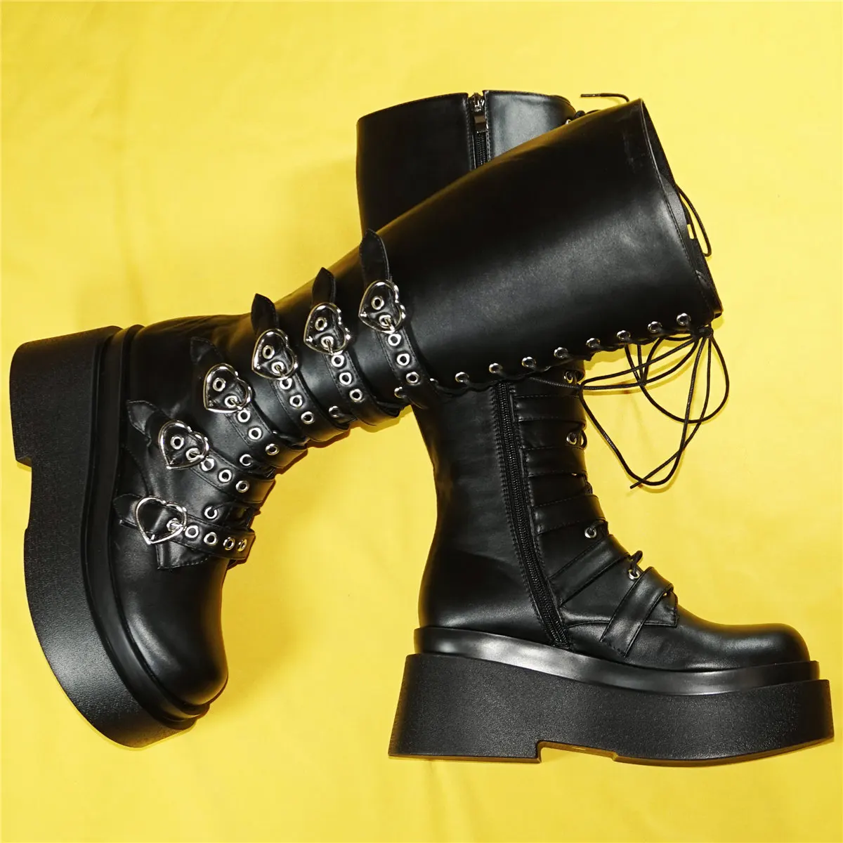 Thigh High Wedges Platform Pumps Women Lace Up Super High Heels Knee High Boots Female Round Toe Fashion Sneakers Casual Shoes