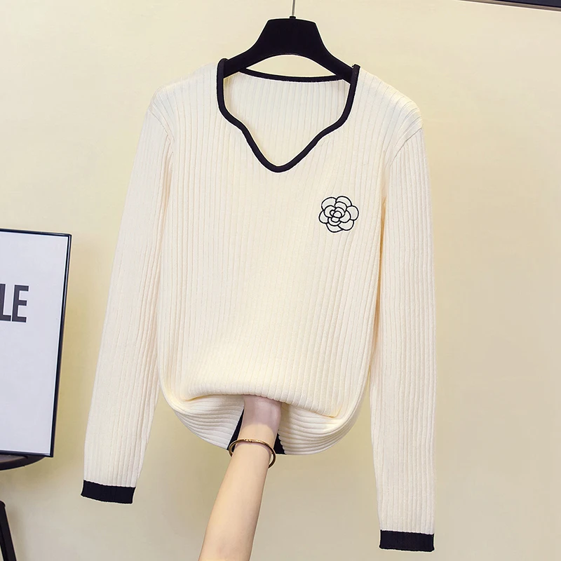 Женский свободный пуловер с цветочной вышивкой повседневный лоскутный большого